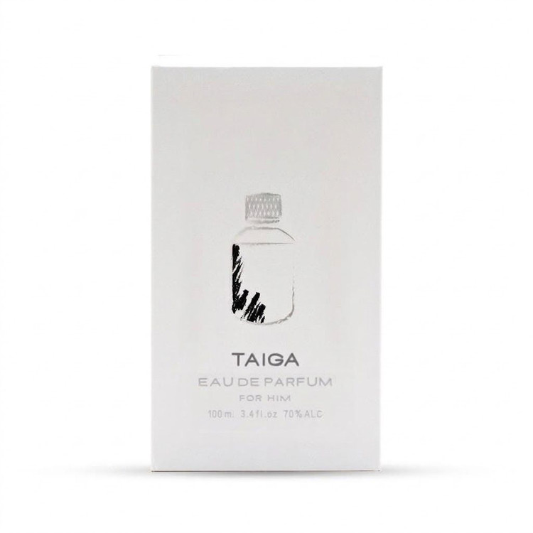 جعبه و بستهبندی ادوپرفیوم مردانه TAIGA با طراحی لوکس و مشکی، حجم ۱۰۰ میلیلیتر - فروشگاه آلفا شاپ